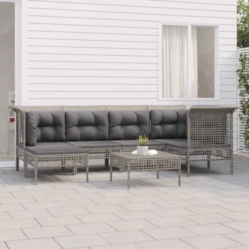 vidaXL 7-tlg. Garten-Lounge-Set mit Kissen Grau Poly Rattan vidaXL 7-tlg. Garten-Lounge-Set mit Kissen Grau Poly Rattan