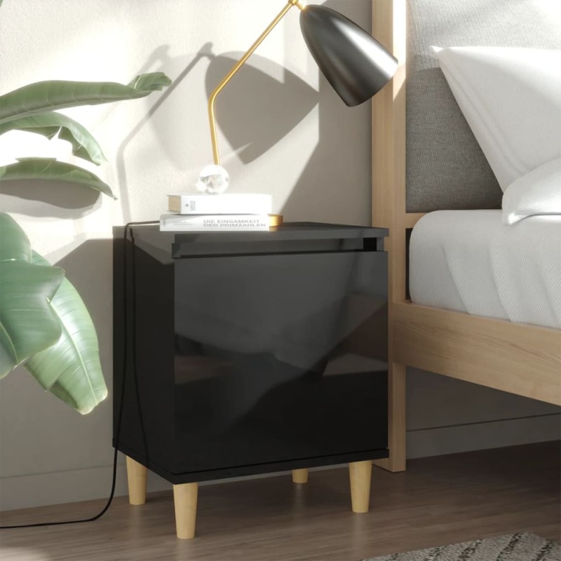 vidaXL Nachttische Massivholzbeine 2 Stk. Hochglanz-Schwarz 40x30x50cm vidaXL Nachttische Massivholzbeine 2 Stk. Hochglanz-Schwarz 40x30x50cm