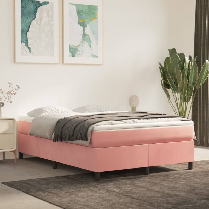 vidaXL Boxspringbett mit Matratze Rosa 140x190 cm Samt vidaXL Boxspringbett mit Matratze Rosa 140x190 cm Samt