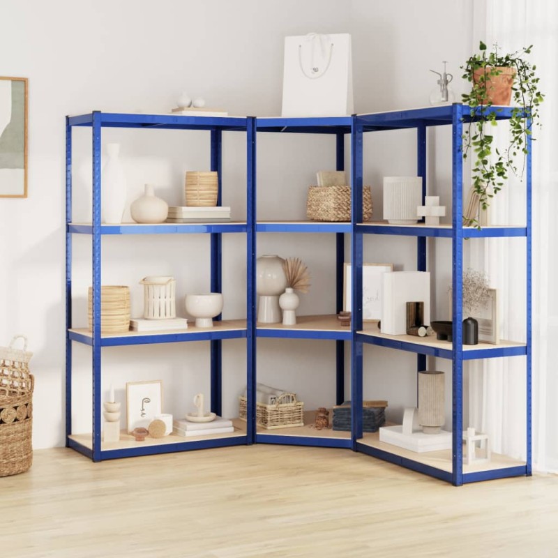 vidaXL Regale mit 4 Böden 3 Stk. Blau Stahl & Holzwerkstoff vidaXL Regale mit 4 Böden 3 Stk. Blau Stahl & Holzwerkstoff