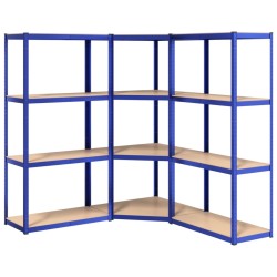 vidaXL Regale mit 4 Böden 3 Stk. Blau Stahl & Holzwerkstoff