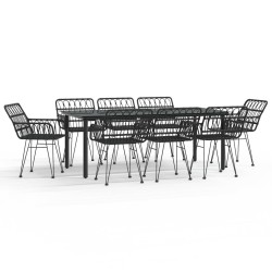 vidaXL 9-tlg. Garten-Essgruppe Schwarz Poly Rattan