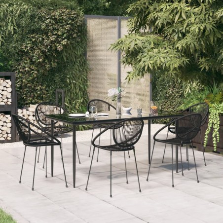 vidaXL 7-tlg. Garten-Essgruppe Schwarz PVC-Rattan