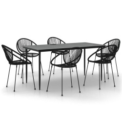 vidaXL 7-tlg. Garten-Essgruppe Schwarz PVC-Rattan