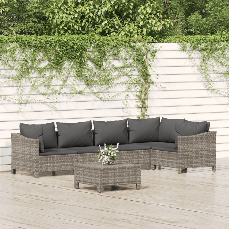 vidaXL 6-tlg. Garten-Lounge-Set mit Kissen Grau Poly Rattan vidaXL 6-tlg. Garten-Lounge-Set mit Kissen Grau Poly Rattan