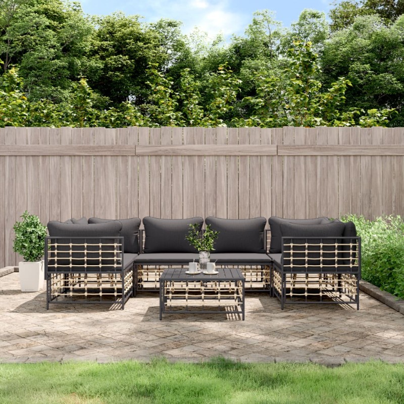vidaXL 7-tlg. Garten-Lounge-Set mit Kissen Anthrazit Poly Rattan vidaXL 7-tlg. Garten-Lounge-Set mit Kissen Anthrazit Poly Rattan