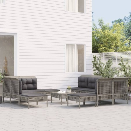 vidaXL 10-tlg. Garten-Lounge-Set mit Kissen Grau Poly Rattan