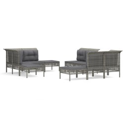 vidaXL 10-tlg. Garten-Lounge-Set mit Kissen Grau Poly Rattan