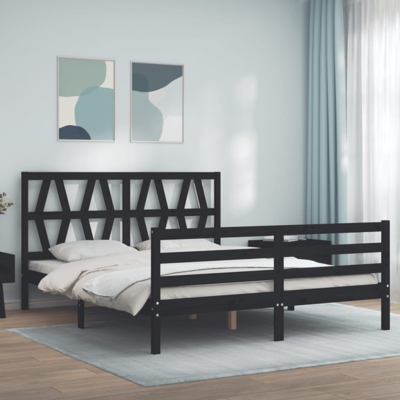 vidaXL Massivholzbett mit Kopfteil Schwarz vidaXL Massivholzbett mit Kopfteil Schwarz