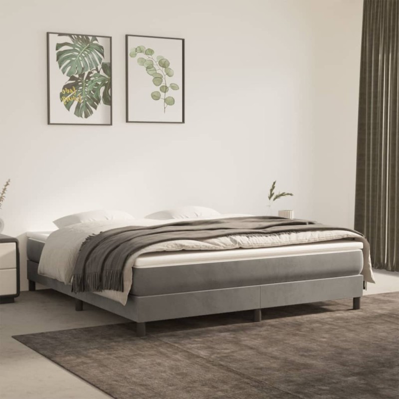 vidaXL Boxspringbett mit Matratze Hellgrau 160x200 cm Samt vidaXL Boxspringbett mit Matratze Hellgrau 160x200 cm Samt