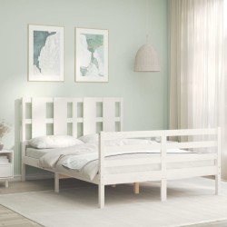 vidaXL Massivholzbett mit Kopfteil Weiß 120x200 cm