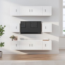 vidaXL 8-tlg. TV-Schrank-Set Hochglanz-Weiß Holzwerkstoff