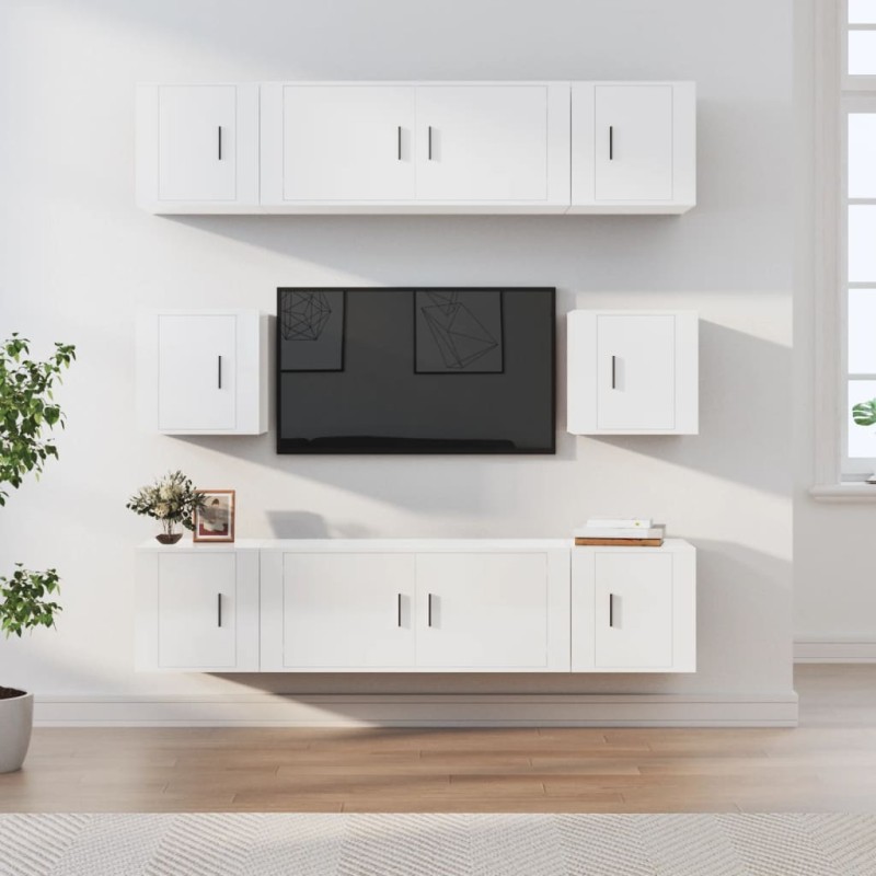vidaXL 8-tlg. TV-Schrank-Set Hochglanz-Weiß Holzwerkstoff vidaXL 8-tlg. TV-Schrank-Set Hochglanz-Weiß Holzwerkstoff