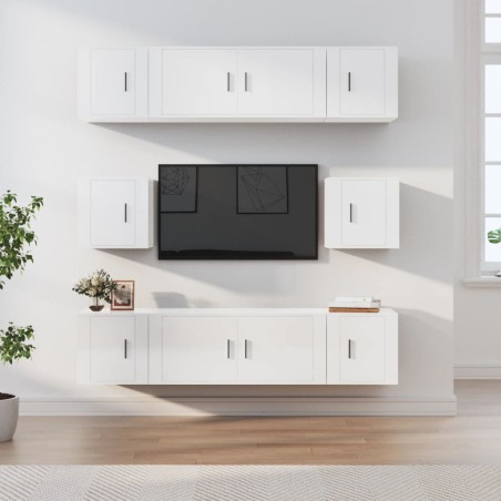 vidaXL 8-tlg. TV-Schrank-Set Hochglanz-Weiß Holzwerkstoff