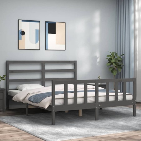 vidaXL Massivholzbett mit Kopfteil Grau 160x200 cm