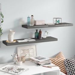 vidaXL Schweberegale 2 Stk. Hochglanz-Grau 90x23,5x3,8 cm MDF