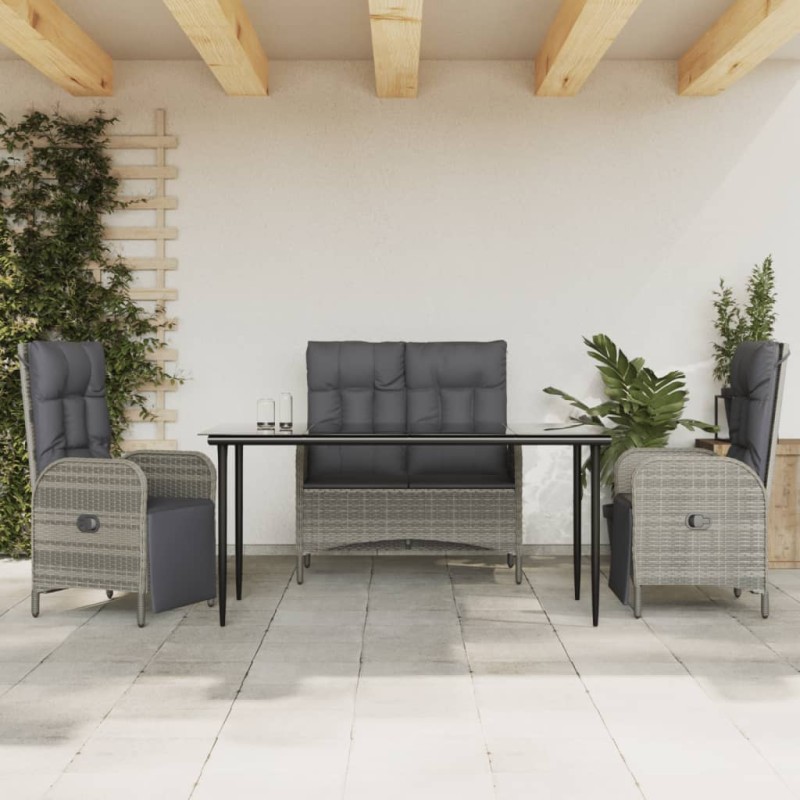 vidaXL 4-tlg. Garten-Essgruppe mit Kissen Grau Poly Rattan vidaXL 4-tlg. Garten-Essgruppe mit Kissen Grau Poly Rattan
