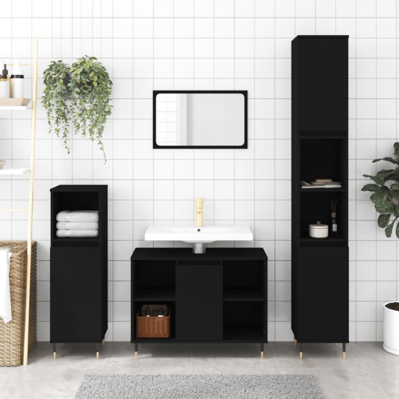 vidaXL 3-tlg. Badmöbel-Set Schwarz Holzwerkstoff vidaXL 3-tlg. Badmöbel-Set Schwarz Holzwerkstoff