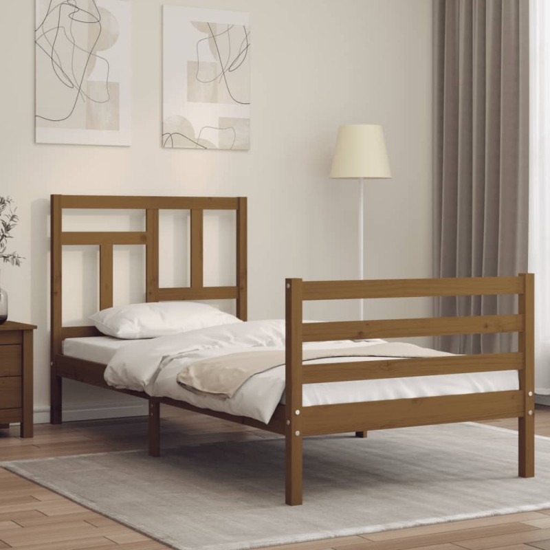 vidaXL Massivholzbett mit Kopfteil Honigbraun 90x200 cm vidaXL Massivholzbett mit Kopfteil Honigbraun 90x200 cm