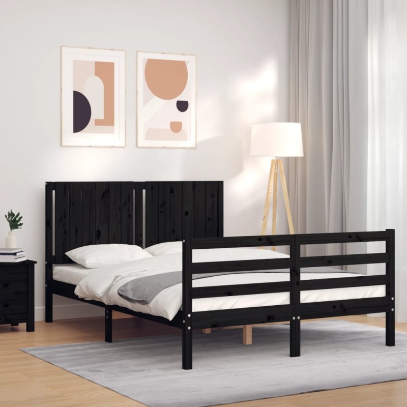 vidaXL Massivholzbett mit Kopfteil Schwarz 140x190 cm vidaXL Massivholzbett mit Kopfteil Schwarz 140x190 cm