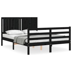 vidaXL Massivholzbett mit Kopfteil Schwarz 140x190 cm