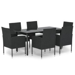 vidaXL 7-tlg. Garten-Essgruppe mit Kissen Schwarz Poly Rattan