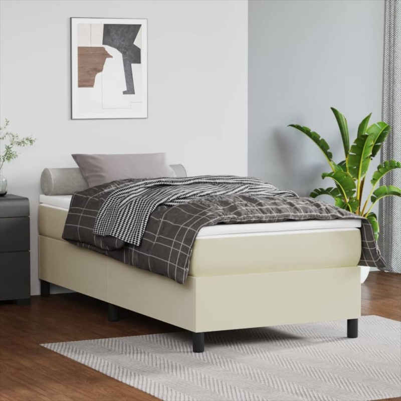 vidaXL Boxspringbett mit Matratze Creme 80x200 cm Kunstleder vidaXL Boxspringbett mit Matratze Creme 80x200 cm Kunstleder