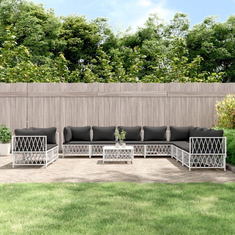 vidaXL 11-tlg. Garten-Lounge-Set mit Kissen Weiß Stahl vidaXL 11-tlg. Garten-Lounge-Set mit Kissen Weiß Stahl