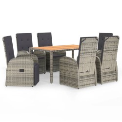 vidaXL 7-tlg. Garten-Essgruppe mit Kissen Grau Poly Rattan