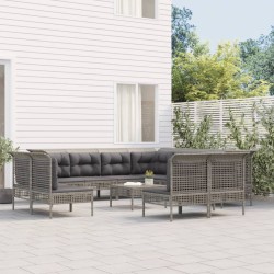 vidaXL 11-tlg. Garten-Lounge-Set mit Kissen Grau Poly Rattan