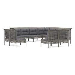 vidaXL 11-tlg. Garten-Lounge-Set mit Kissen Grau Poly Rattan