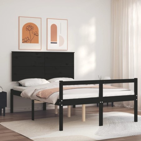 vidaXL Massivholzbett mit Kopfteil Schwarz 120x200 cm