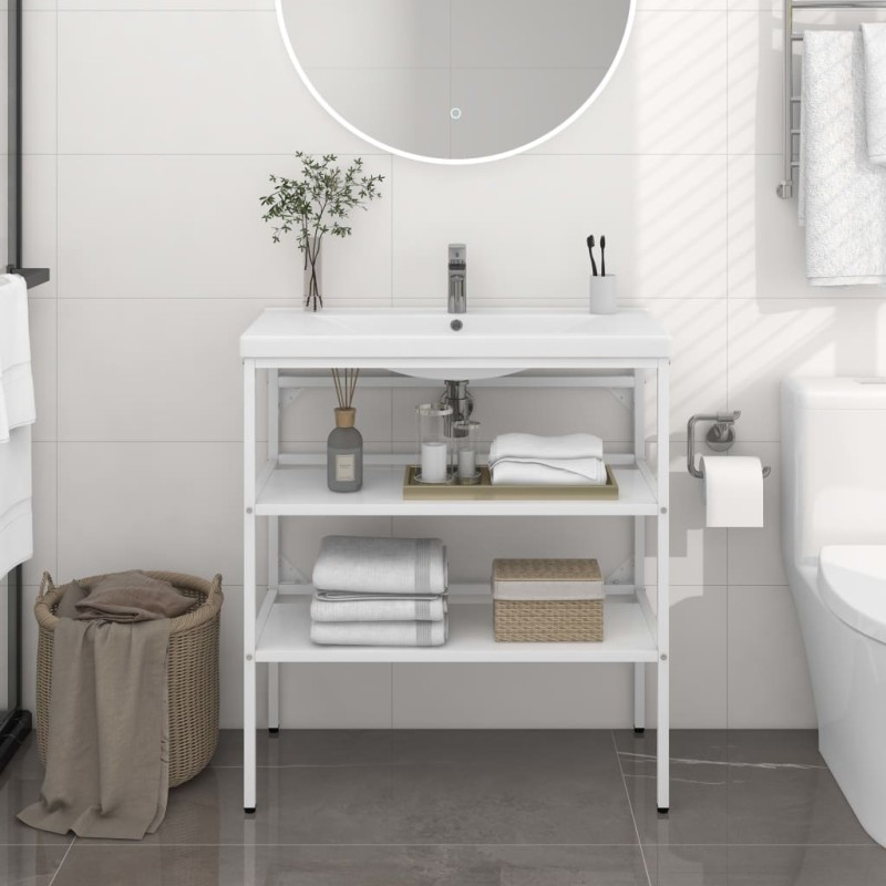vidaXL Badezimmer Waschtischgestell Weiß 79x38x83 cm Eisen vidaXL Badezimmer Waschtischgestell Weiß 79x38x83 cm Eisen