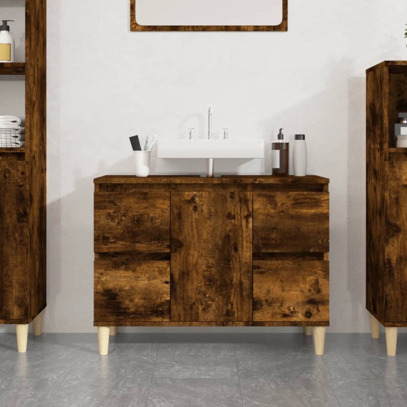 vidaXL Waschbeckenunterschrank Räuchereiche 80x33x60 cm Holzwerkstoff vidaXL Waschbeckenunterschrank Räuchereiche 80x33x60 cm Holzwerkstoff