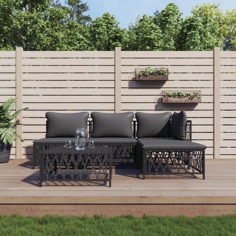 vidaXL 5-tlg. Garten-Lounge-Set mit Kissen Anthrazit Stahl vidaXL 5-tlg. Garten-Lounge-Set mit Kissen Anthrazit Stahl