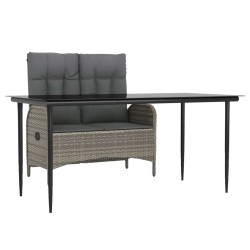 vidaXL 2-tlg. Garten-Essgruppe mit Kissen Grau Poly Rattan