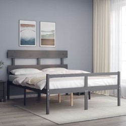 vidaXL Massivholzbett mit Kopfteil Grau 160x200 cm
