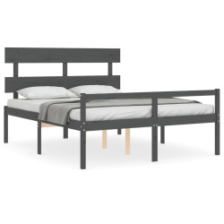 vidaXL Massivholzbett mit Kopfteil Grau 160x200 cm