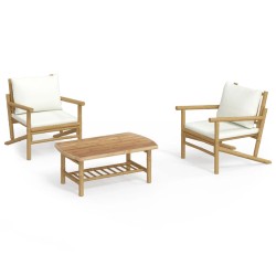 vidaXL 3-tlg. Garten-Lounge-Set mit Kissen Creme Bambus