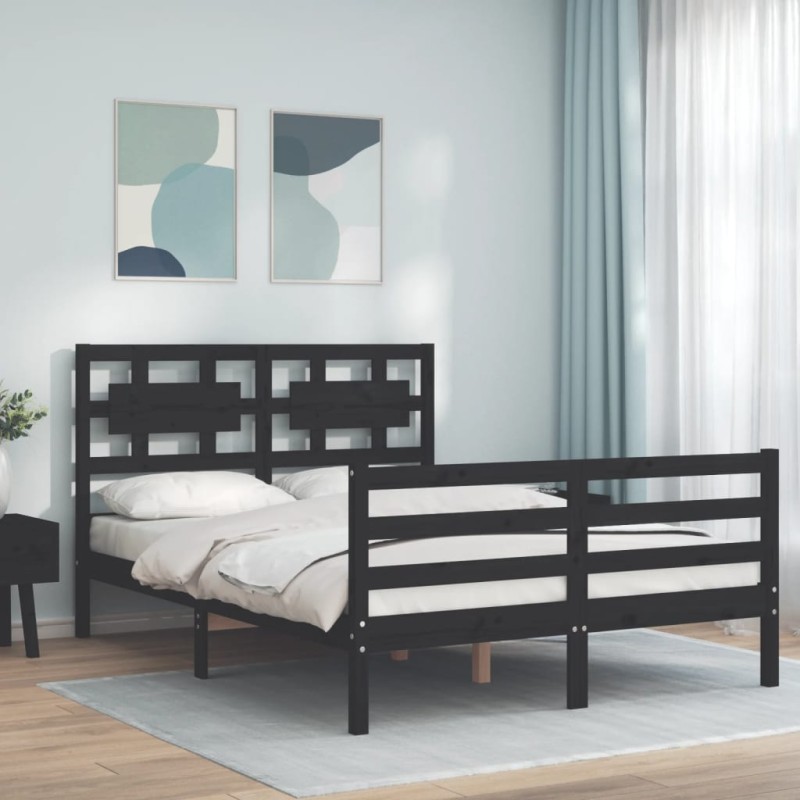 vidaXL Massivholzbett mit Kopfteil Schwarz 140x190 cm vidaXL Massivholzbett mit Kopfteil Schwarz 140x190 cm