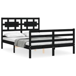 vidaXL Massivholzbett mit Kopfteil Schwarz 140x190 cm