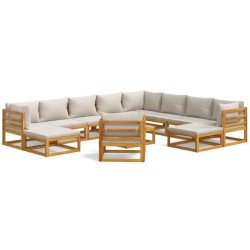 vidaXL 12-tlg. Garten-Lounge-Set mit Hellgrauen Kissen Massivholz