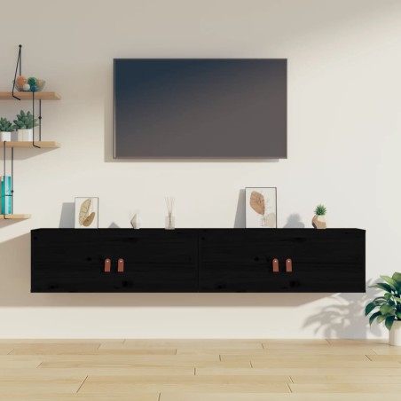 vidaXL Wandschränke 2 Stk. Schwarz 80x30x30 cm Massivholz Kiefer