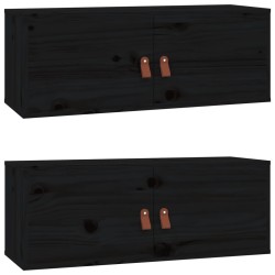 vidaXL Wandschränke 2 Stk. Schwarz 80x30x30 cm Massivholz Kiefer