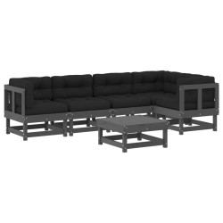vidaXL 6-tlg. Garten-Lounge-Set mit Kissen Grau Massivholz
