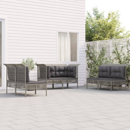 vidaXL 6-tlg. Garten-Lounge-Set mit Kissen Grau Poly Rattan