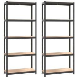 vidaXL Regale mit 5 Böden 2 Stk. Anthrazit Stahl & Holzwerkstoff