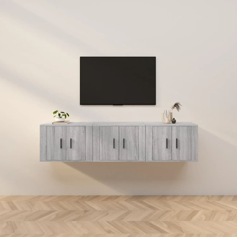vidaXL TV-Wandschränke 3 Stk. Grau Sonoma 57x34,5x40 cm vidaXL TV-Wandschränke 3 Stk. Grau Sonoma 57x34,5x40 cm