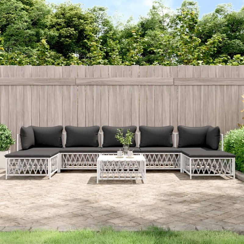 vidaXL 8-tlg. Garten-Lounge-Set mit Kissen Weiß Stahl vidaXL 8-tlg. Garten-Lounge-Set mit Kissen Weiß Stahl