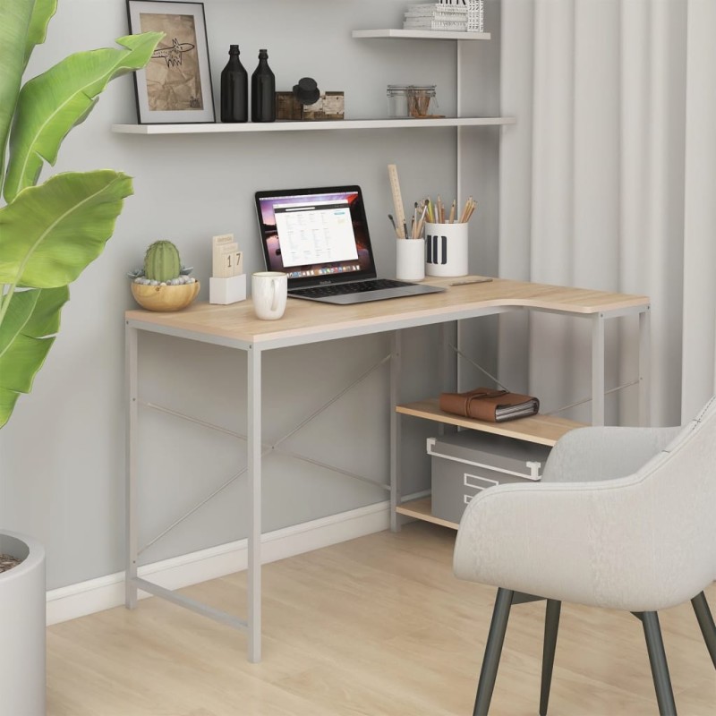 vidaXL Computertisch Weiß und Eiche-Optik 110x72x70 cm Holzwerkstoff vidaXL Computertisch Weiß und Eiche-Optik 110x72x70 cm Holzwerkstoff